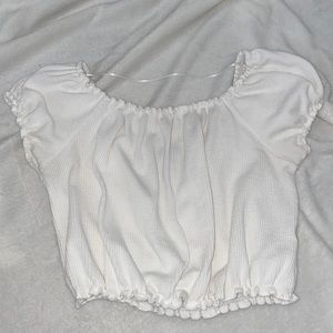 White ruffle cropped blouse